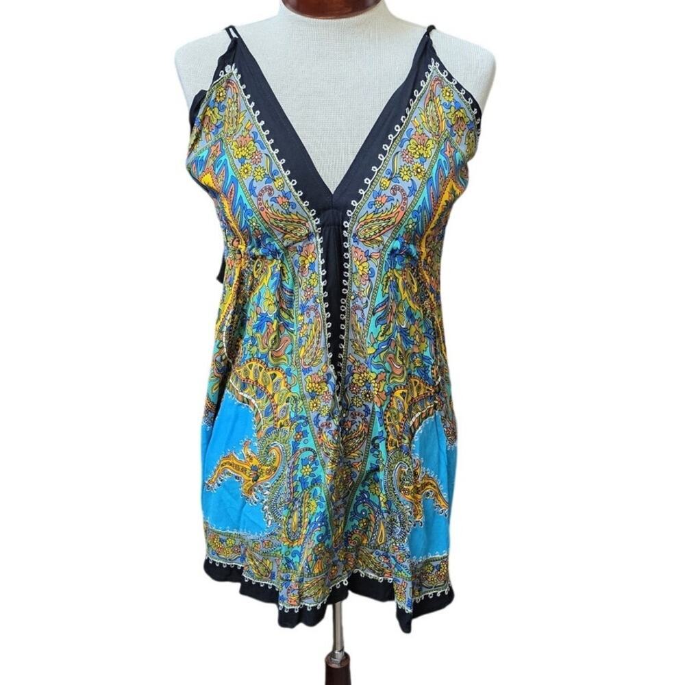 Bohemian Style Tank Tunic Top Free Size Paisley Lightweight Colorful